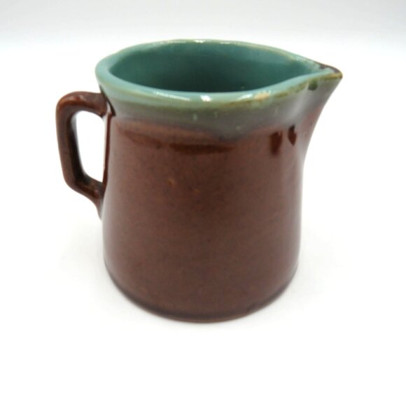 Country Fare Stoneware Set Brown Teal Ceramic Pitcher Creamer Lidded Sugar Bowl - Picture 5 of 11